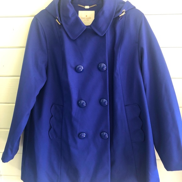 kate spade Jackets & Blazers - Kate Spade Raincoat Blue Hooded Size Large